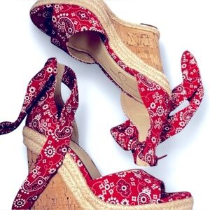 Jessica Simpson Red Bandana Wedge Sandals